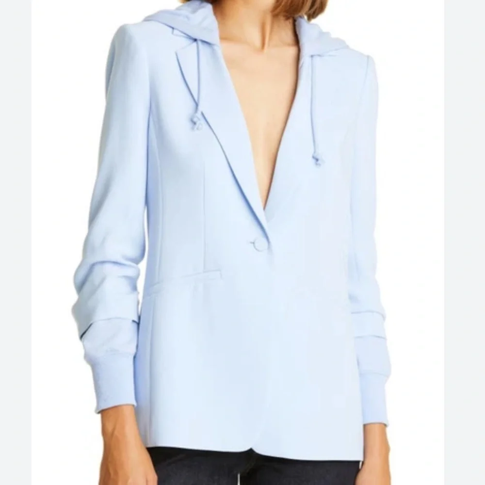 NWT CINQ A SEPT KHLOE ICICLE BLUE HOODED BLAZER JACKET 4 - Picture 3 of 12